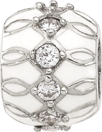 Sterling Silver Reflections White Enamel and CZ Fancy Bead