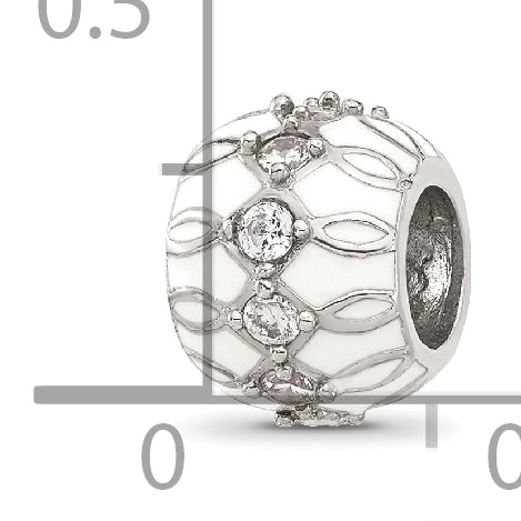 Sterling Silver Reflections White Enamel and CZ Fancy Bead Secondary image