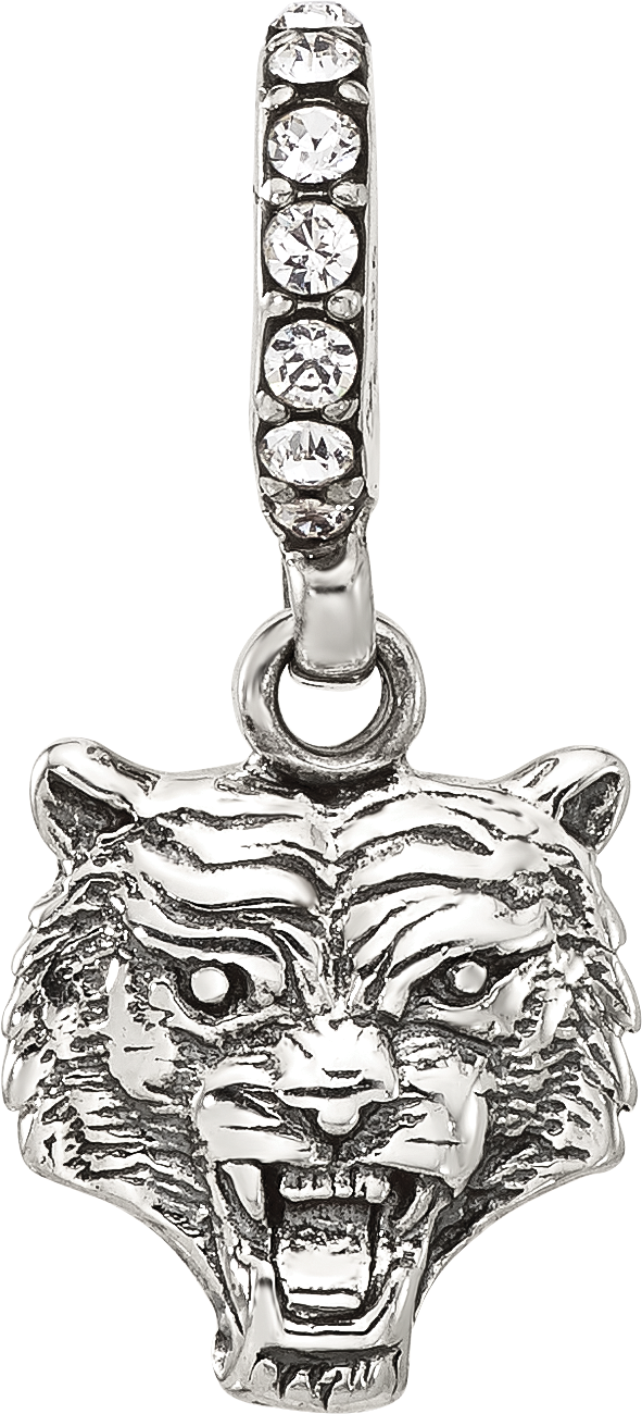 Sterling Silver Reflections Crystal Tiger Head Dangle Bead