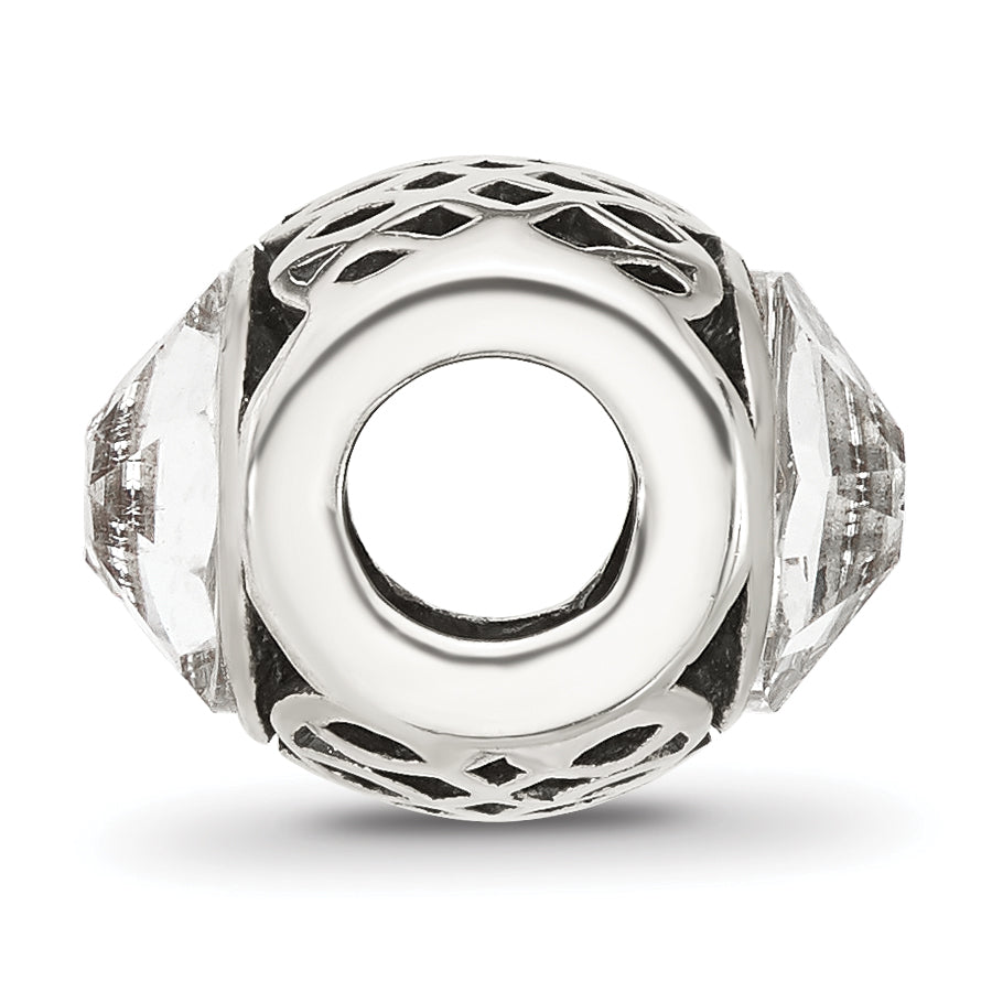 Sterling Silver Reflections Antiqued Clear Crystal Bead