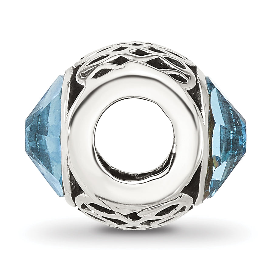 Sterling Silver Reflections Antiqued Light Blue Crystal Bead