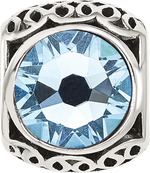 Sterling Silver Reflections Antiqued Light Blue Crystal Bead