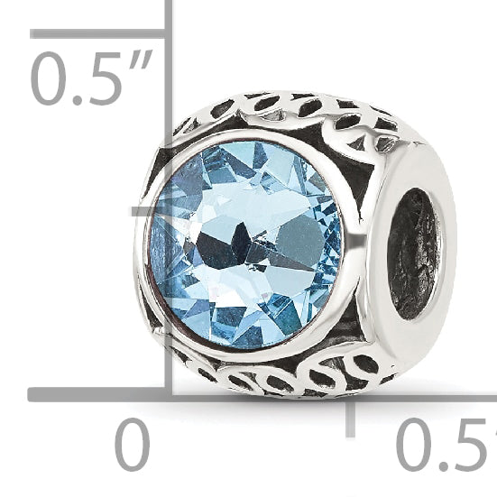 Sterling Silver Reflections Antiqued Light Blue Crystal Bead