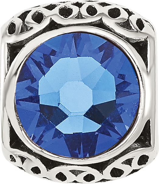 Sterling Silver Reflections Antiqued Blue Crystal Bead
