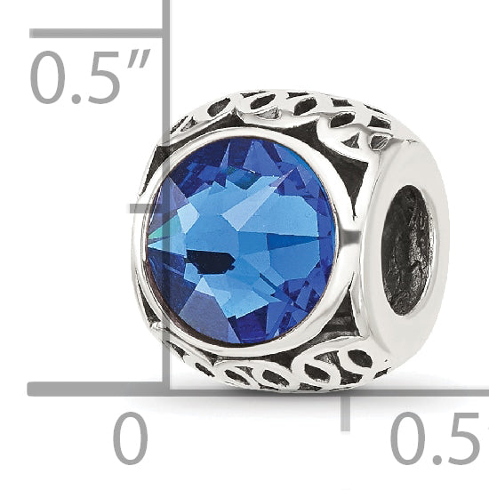 Sterling Silver Reflections Antiqued Blue Crystal Bead