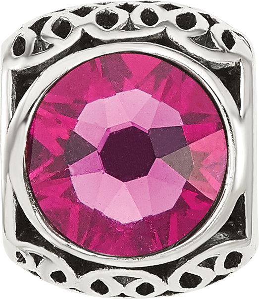 Sterling Silver Reflections Antiqued Dark Pink Crystal Bead