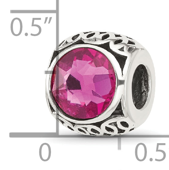 Sterling Silver Reflections Antiqued Dark Pink Crystal Bead