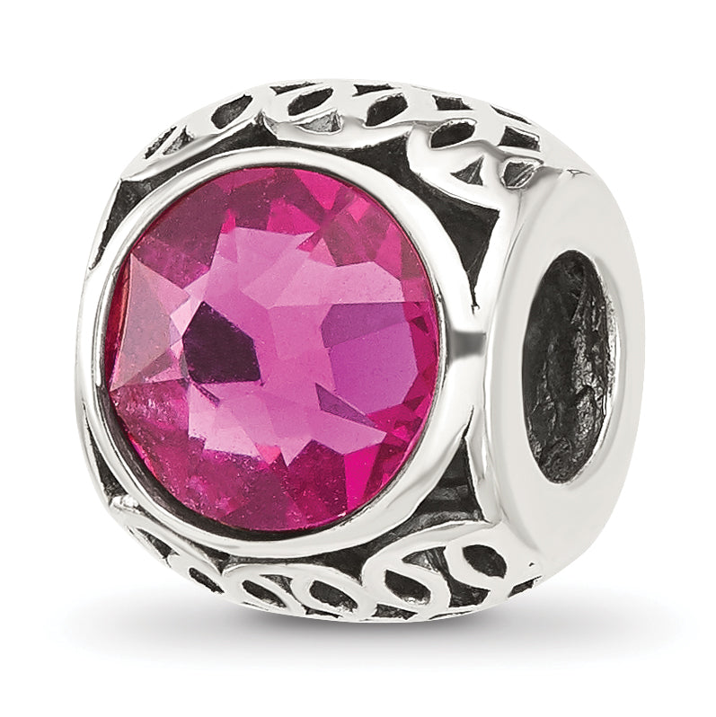 Sterling Silver Reflections Antiqued Dark Pink Crystal Bead