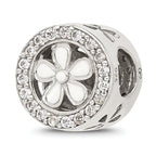 Sterling Silver Reflections Polish CZ and White Enamel Flower Circle Bead