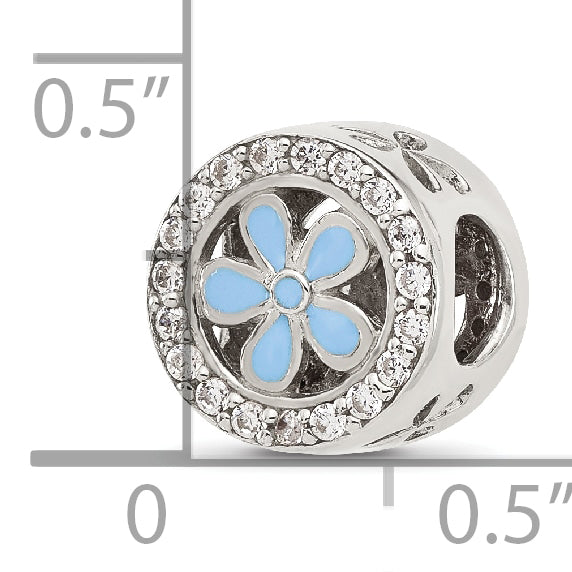 Sterling Silver Reflections CZ and Light Blue Enamel Flower Circle Bead Secondary image