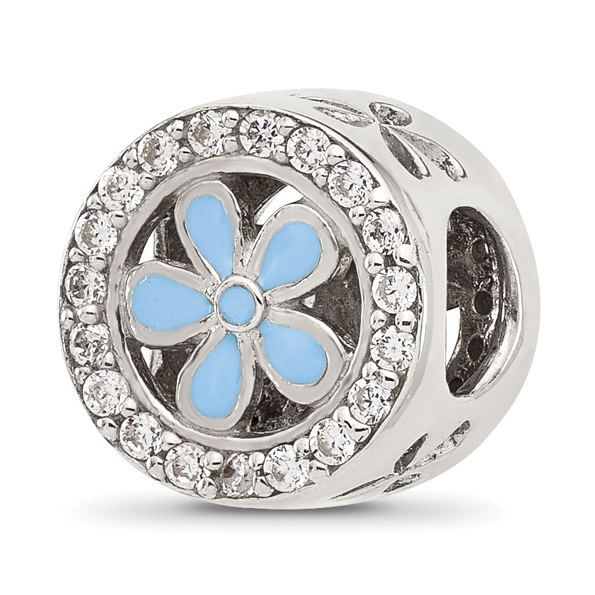 Sterling Silver Reflections CZ and Light Blue Enamel Flower Circle Bead Main image