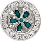 Sterling Silver Reflections Polished CZ and Teal Enamel Flower Circle Bead