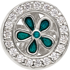 Sterling Silver Reflections Polished CZ and Teal Enamel Flower Circle Bead