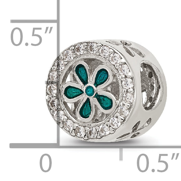 Sterling Silver Reflections Polished CZ and Teal Enamel Flower Circle Bead Secondary image