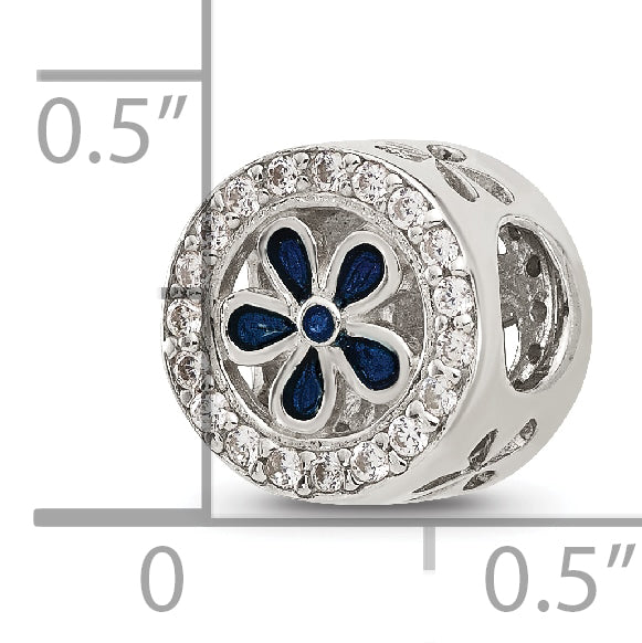 Sterling Silver Reflections Polished CZ and Blue Enamel Flower Circle Bead Secondary image