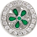 Sterling Silver Reflections Polish CZ and Green Enamel Flower Circle Bead