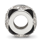 Sterling Silver Reflections CZ Black Enameled Fancy Bead