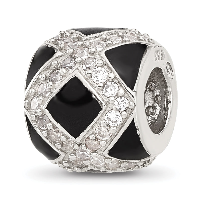 Sterling Silver Reflections CZ Black Enameled Fancy Bead Main image