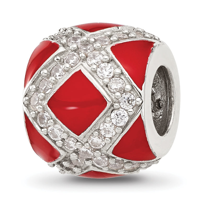 Sterling Silver Reflections CZ Red Enameled Fancy Bead Main image