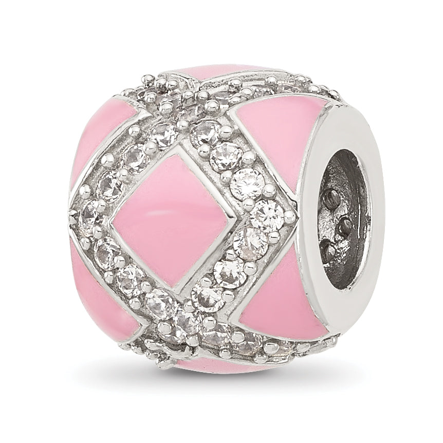 Sterling Silver Reflections CZ Pink Enameled Fancy Bead Main image
