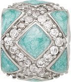Sterling Silver Reflections CZ Light Green Enameled Fancy Bead