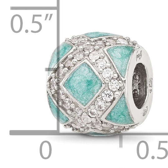 Sterling Silver Reflections CZ Light Green Enameled Fancy Bead Secondary image
