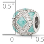 Sterling Silver Reflections CZ Light Green Enameled Fancy Bead