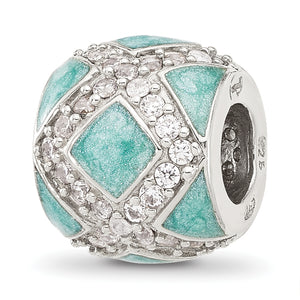 Reflection Beads Sterling Silver Cubic Zirconia Light Green Enameled Fancy Bead - Sophia Jewelers