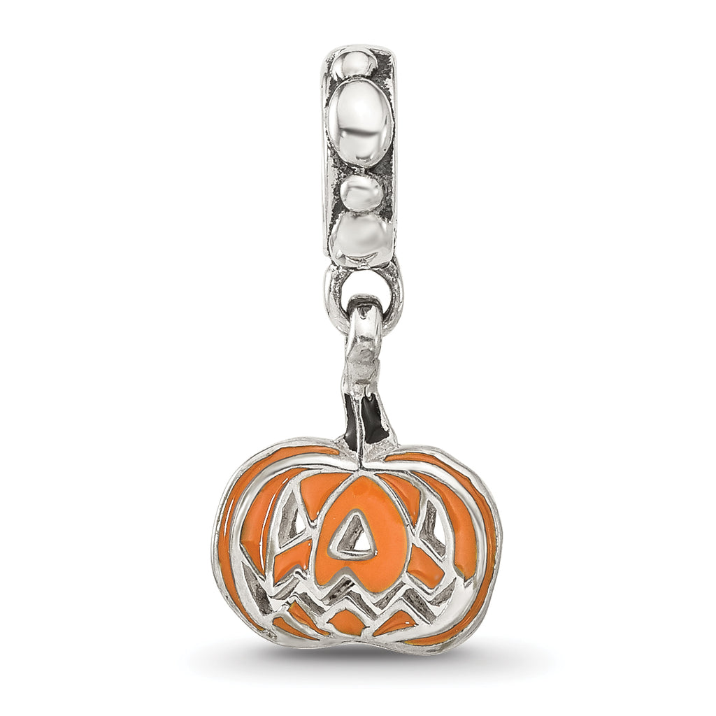 Sterling Silver Reflections Orange Enameled Pumpkin Dangle Bead
