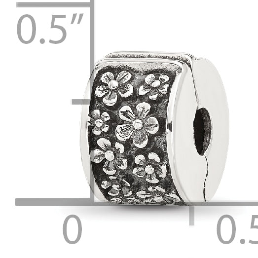 Sterling Silver Reflections Antiqued Floral Clip Bead