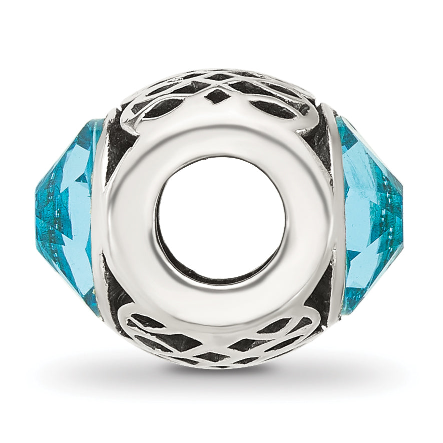 Sterling Silver Reflections Antiqued Light Blue Crystal Bead