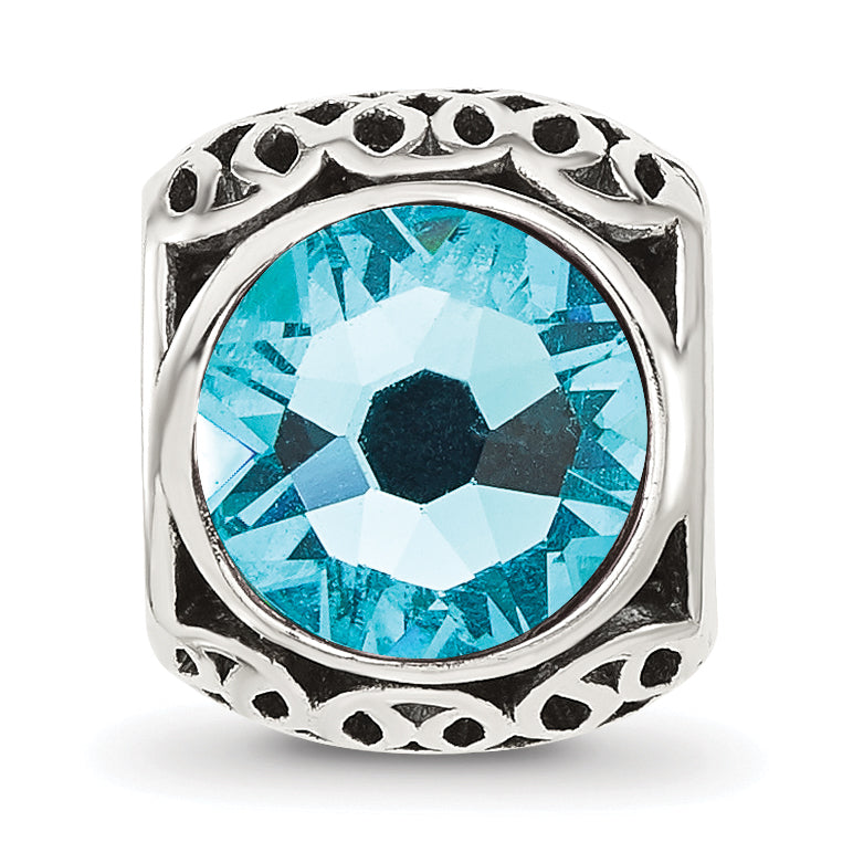Sterling Silver Reflections Antiqued Light Blue Crystal Bead