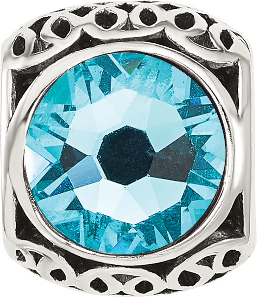 Sterling Silver Reflections Antiqued Light Blue Crystal Bead