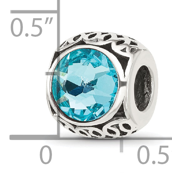 Sterling Silver Reflections Antiqued Light Blue Crystal Bead