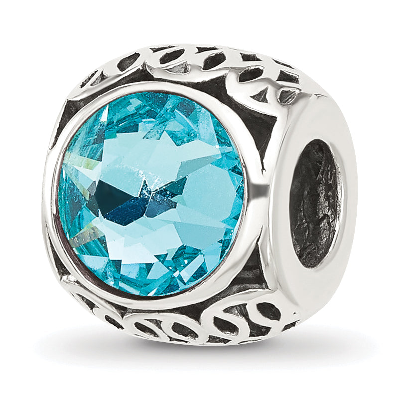Sterling Silver Reflections Antiqued Light Blue Crystal Bead Main image