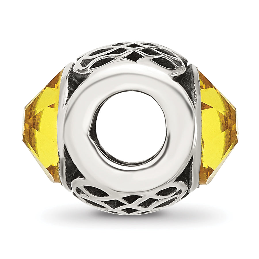 Sterling Silver Reflections Antiqued Yellow Crystal Bead