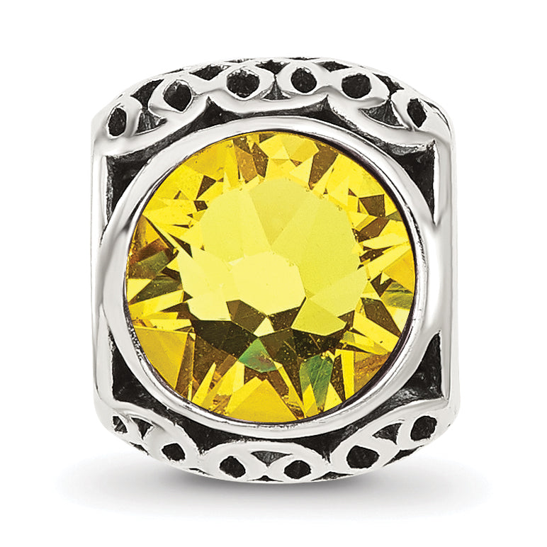 Sterling Silver Reflections Antiqued Yellow Crystal Bead