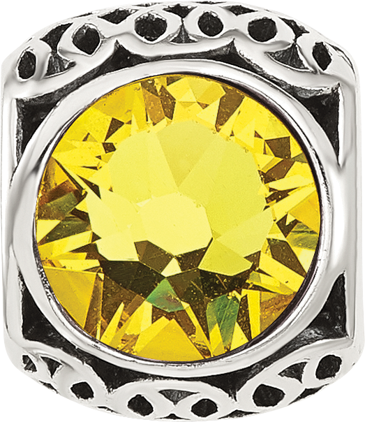Sterling Silver Reflections Antiqued Yellow Crystal Bead