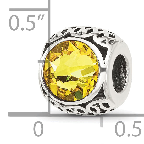 Sterling Silver Reflections Antiqued Yellow Crystal Bead