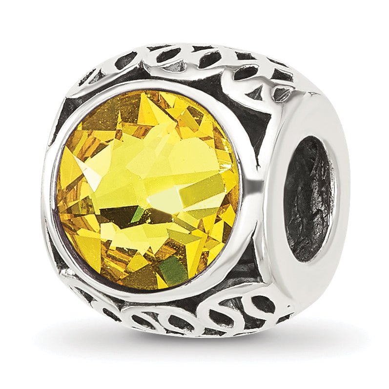 Sterling Silver Reflections Antiqued Yellow Crystal Bead Main image