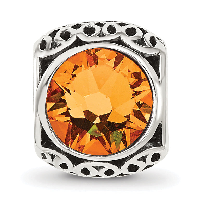 Sterling Silver Reflections Antiqued Orange Crystal Bead