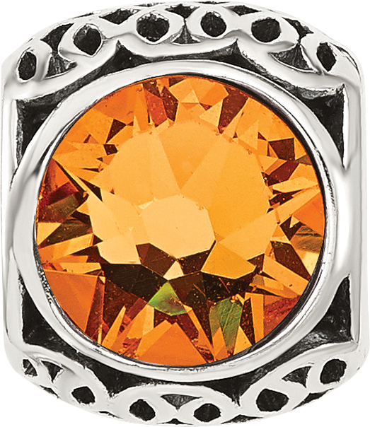 Sterling Silver Reflections Antiqued Orange Crystal Bead