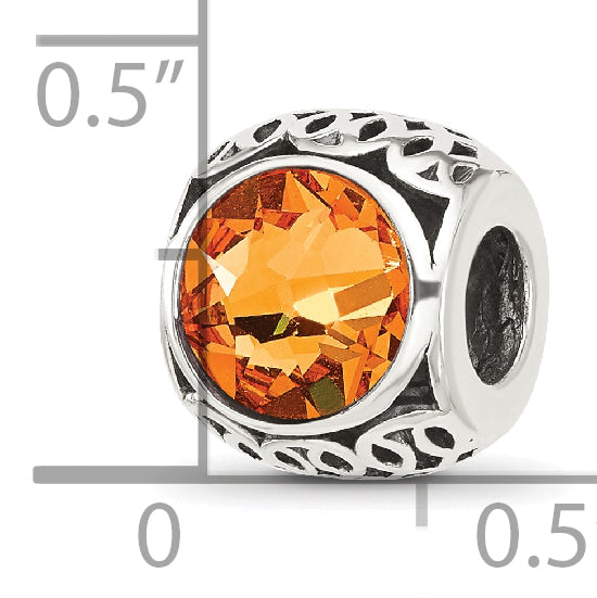 Sterling Silver Reflections Antiqued Orange Crystal Bead