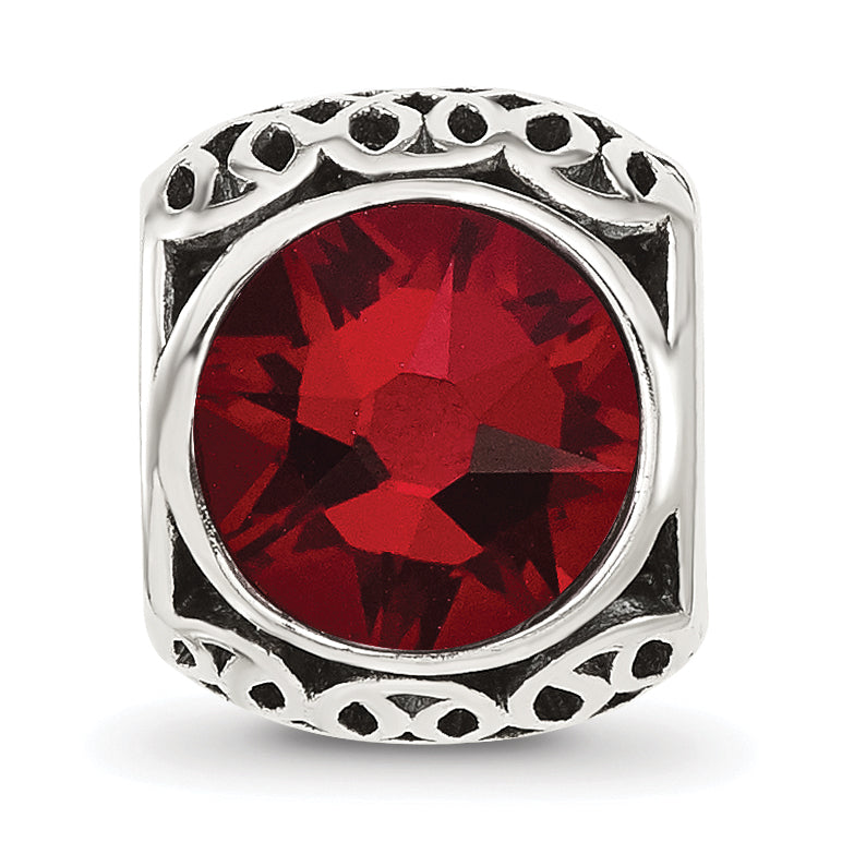 Sterling Silver Reflections Antiqued Dark Red Crystal Bead
