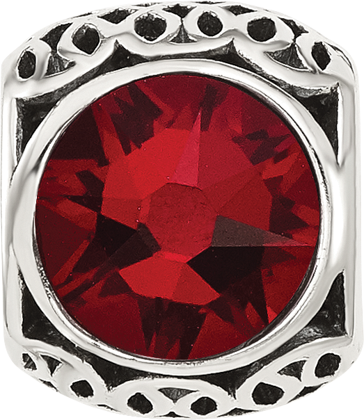 Sterling Silver Reflections Antiqued Dark Red Crystal Bead