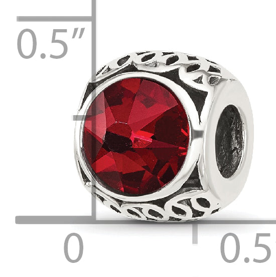Sterling Silver Reflections Antiqued Dark Red Crystal Bead