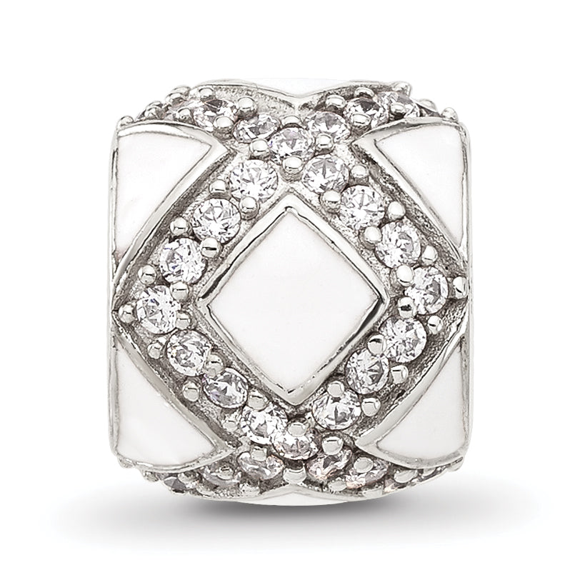 Sterling Silver Reflections White Enamel and CZ Fancy Bead
