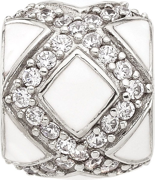 Sterling Silver Reflections White Enamel and CZ Fancy Bead