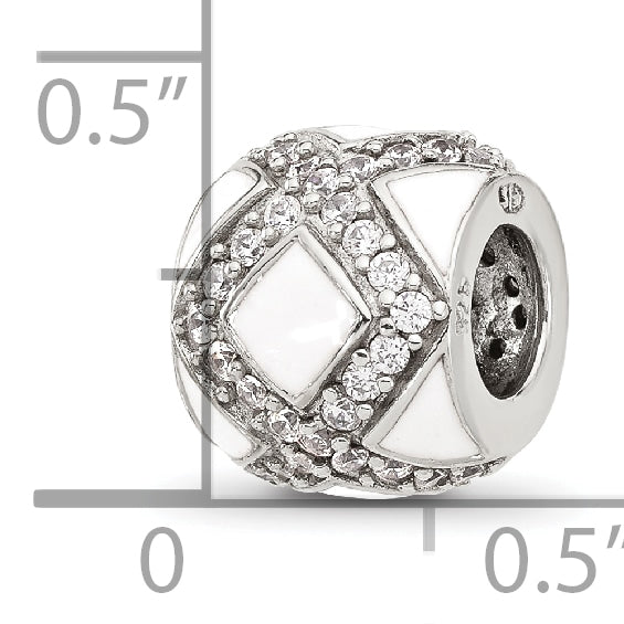 Sterling Silver Reflections White Enamel and CZ Fancy Bead