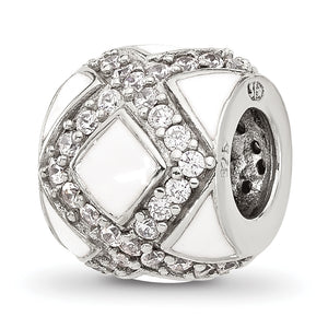 Sterling Silver Reflections White Enamel and CZ Fancy Bead